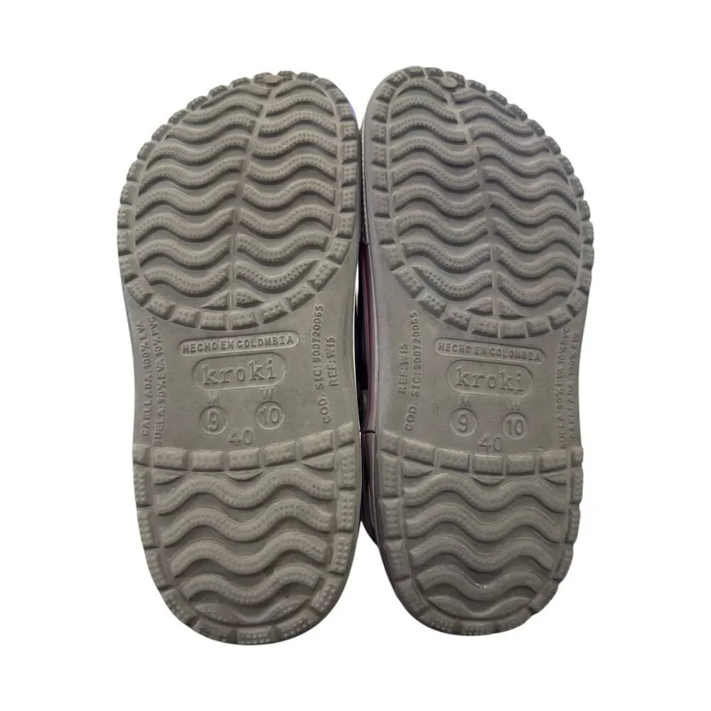 Kroki Women’s Men’s Gray Comfort Sandals Clogs Women's 10 Men's 9 Charms